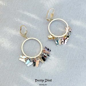 18K Yellow Gold Plated Tri Color Butterfly Hoop Earrings